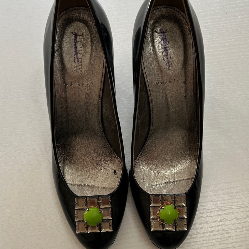 J. Crew Black Heels with Lime Detail